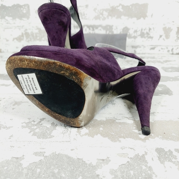 Miu Miu Purple Plum Suede Peep Roe Slingback Platform Sandals O82 - Picture 9 of 13